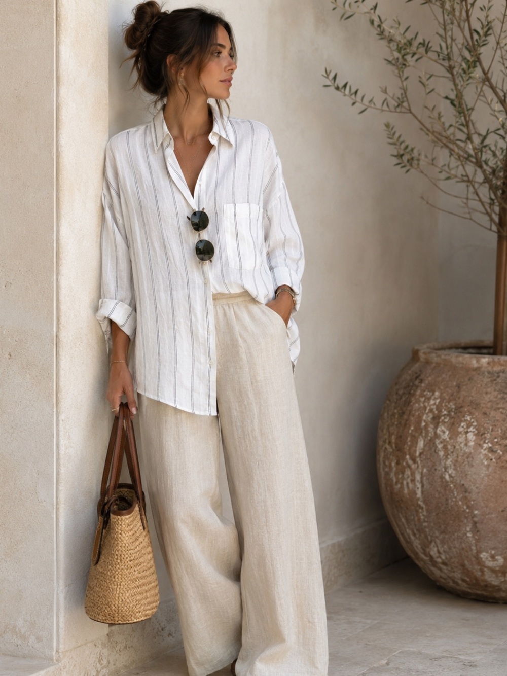 Relaxed linen striped shirt
